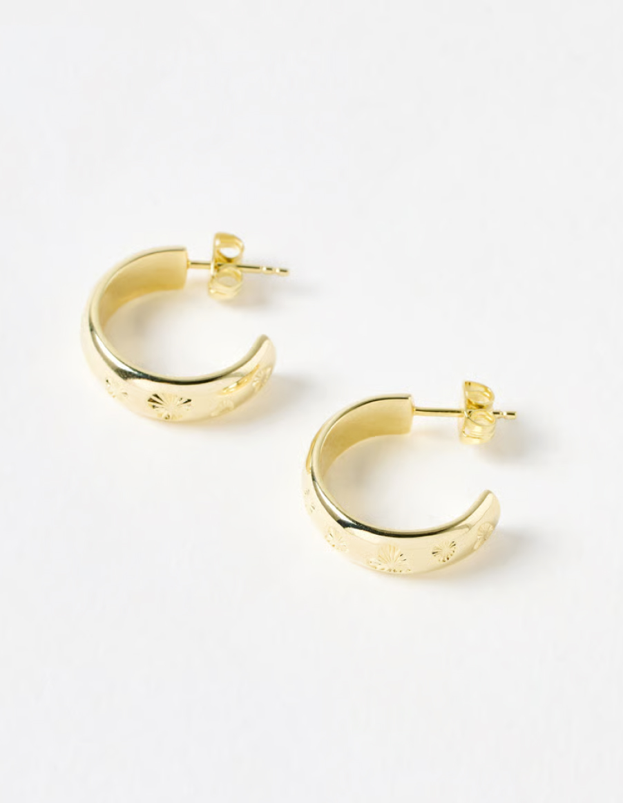 Priya Engraved Heart Gold Plated Hoop Earrings