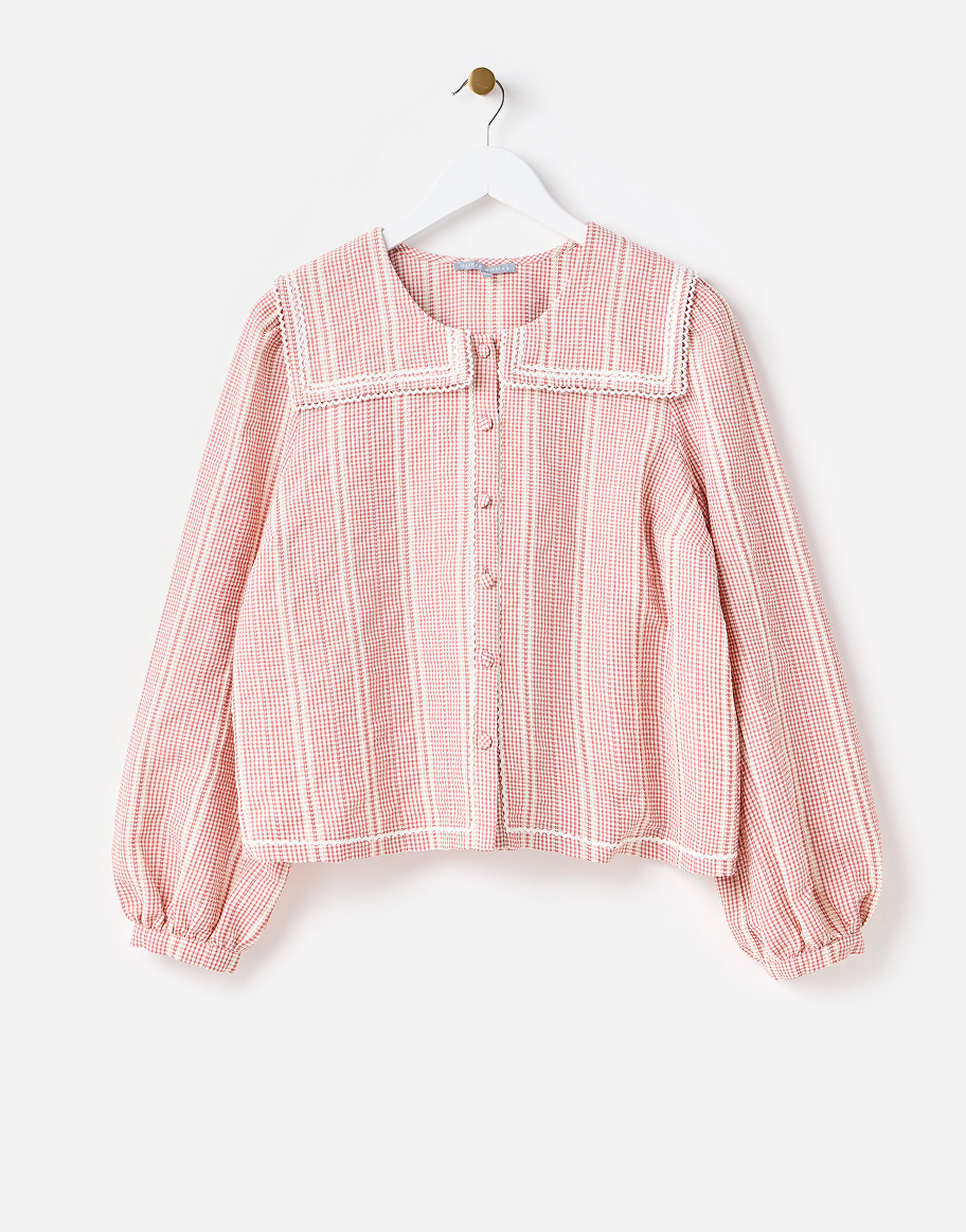 Pink & White Gingham Sailor Collar Blouse