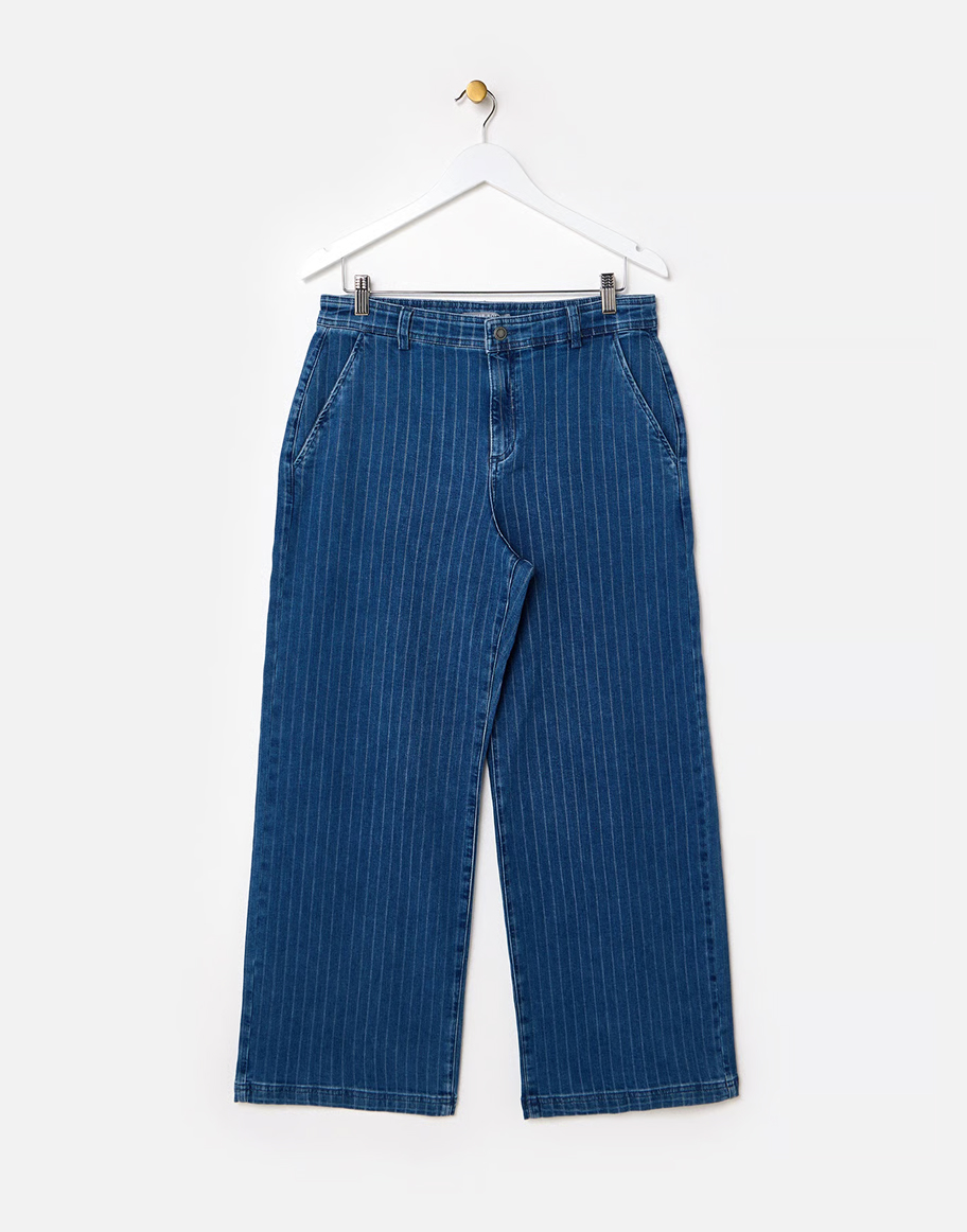 Dark Blue Denim Striped Wide Leg Jeans
