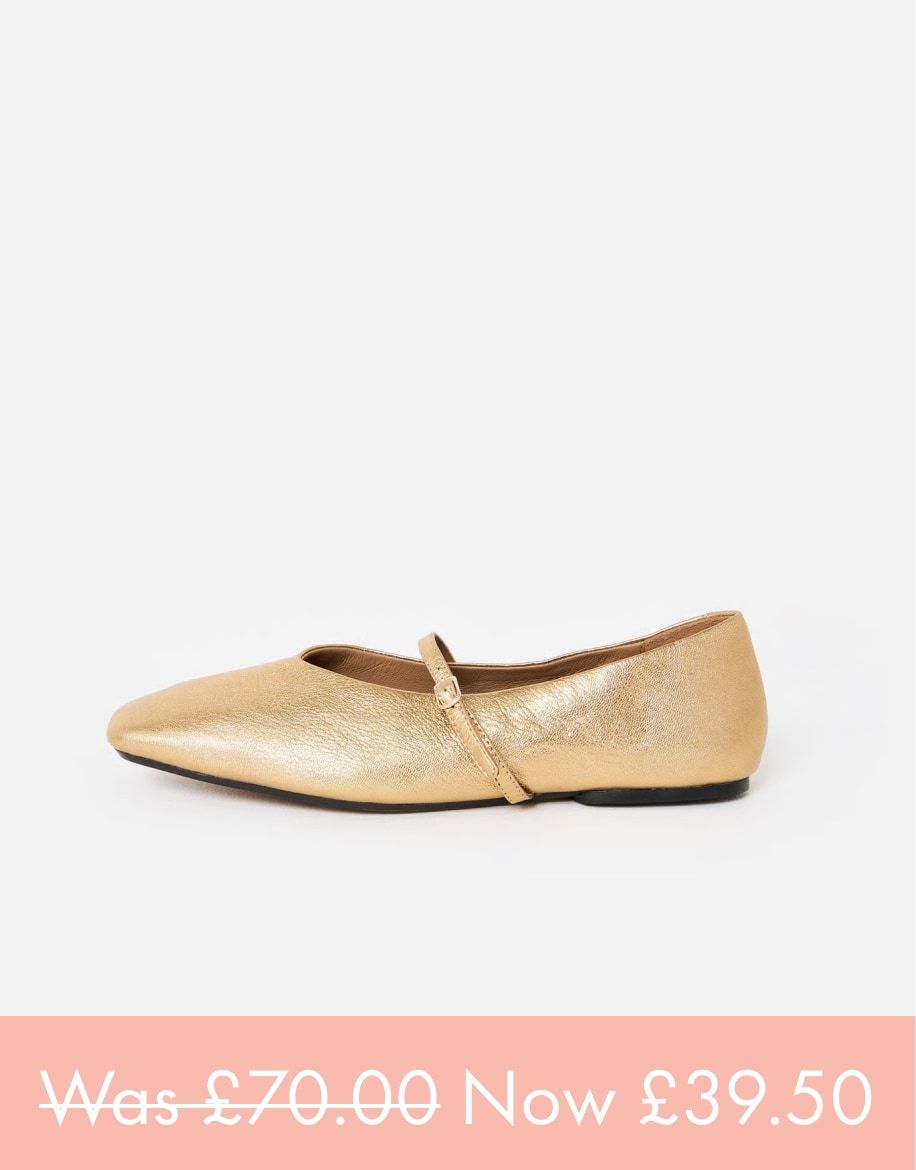 Gold Metallic Square Toe Ballet Flats