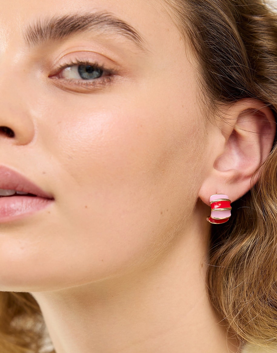 Kyra Pink & Red Striped Enamel Hoop Earrings