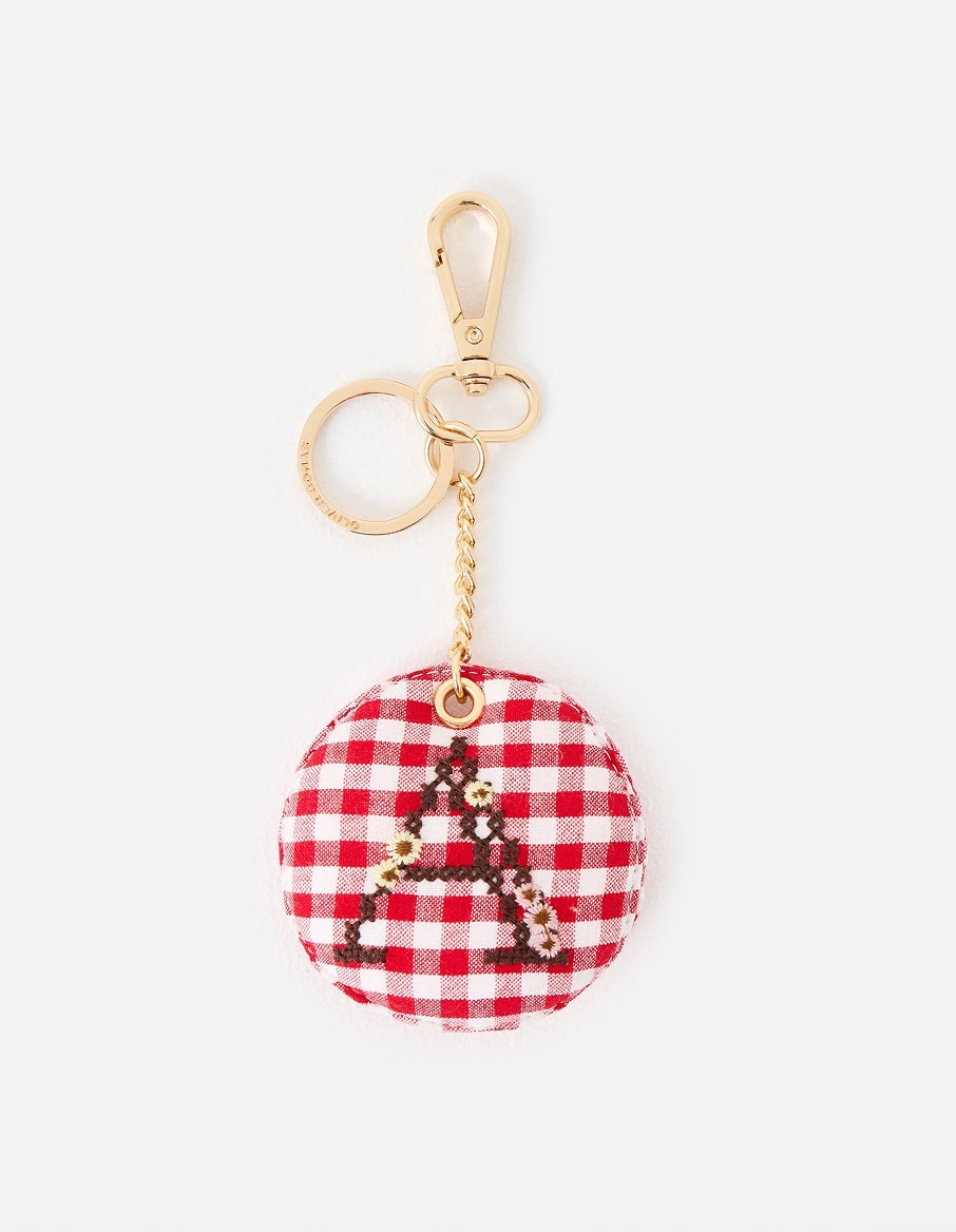 Alphabet Red Gingham Embroidered Initial Keyring