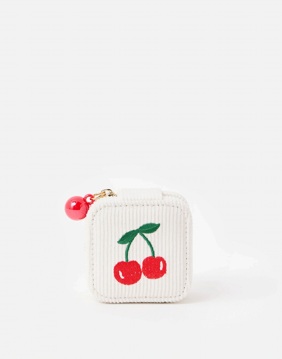 White Cherries Square Travel Jewellery Box
