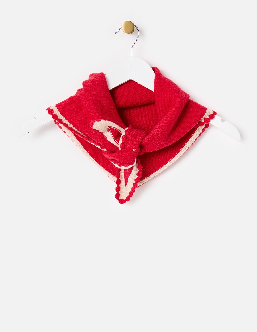 Red & Cream Scalloped Edge Knitted Triangle Scarf