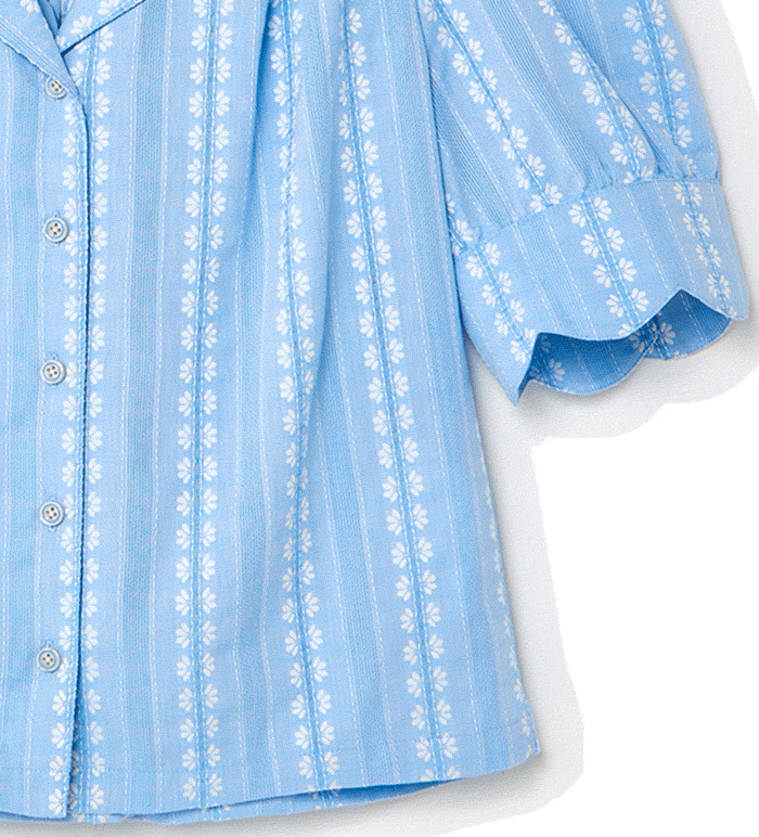 Blue Dobby Button Up Short Sleeve Blouse