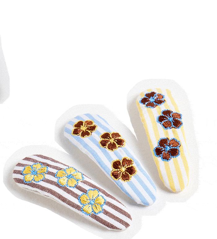 Dorothy Embroidered Flower Hair Clips Set of Three