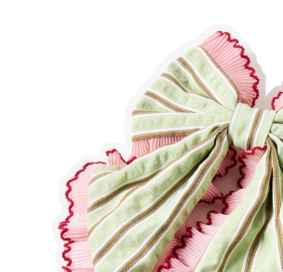 Luna Green Striped Frill Barrette Hair Bow