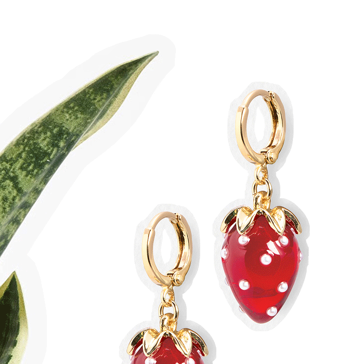 Sierra Strawberry Charm Drop Huggie Earrings