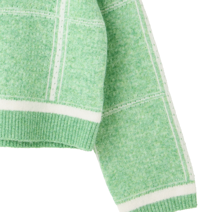 Green Checked Strawberry Embroidered Knitted Cardigan