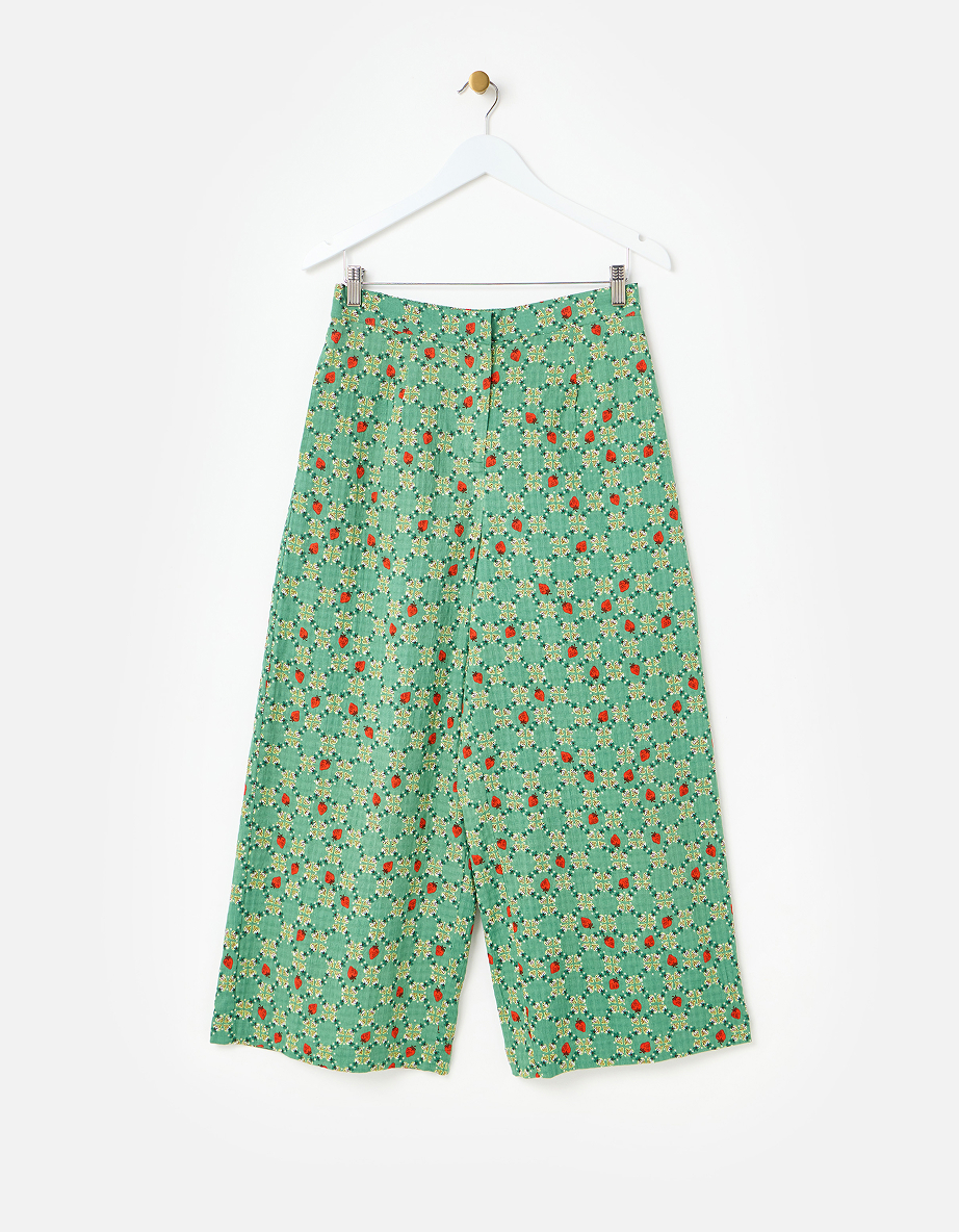 Green Strawberry Cropped Wide Leg Trousers