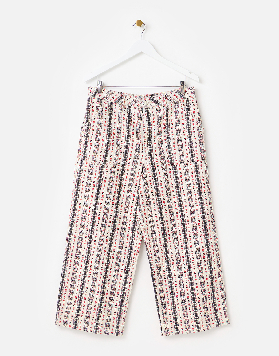 Monochrome Floral Cropped Wide Leg Jeans