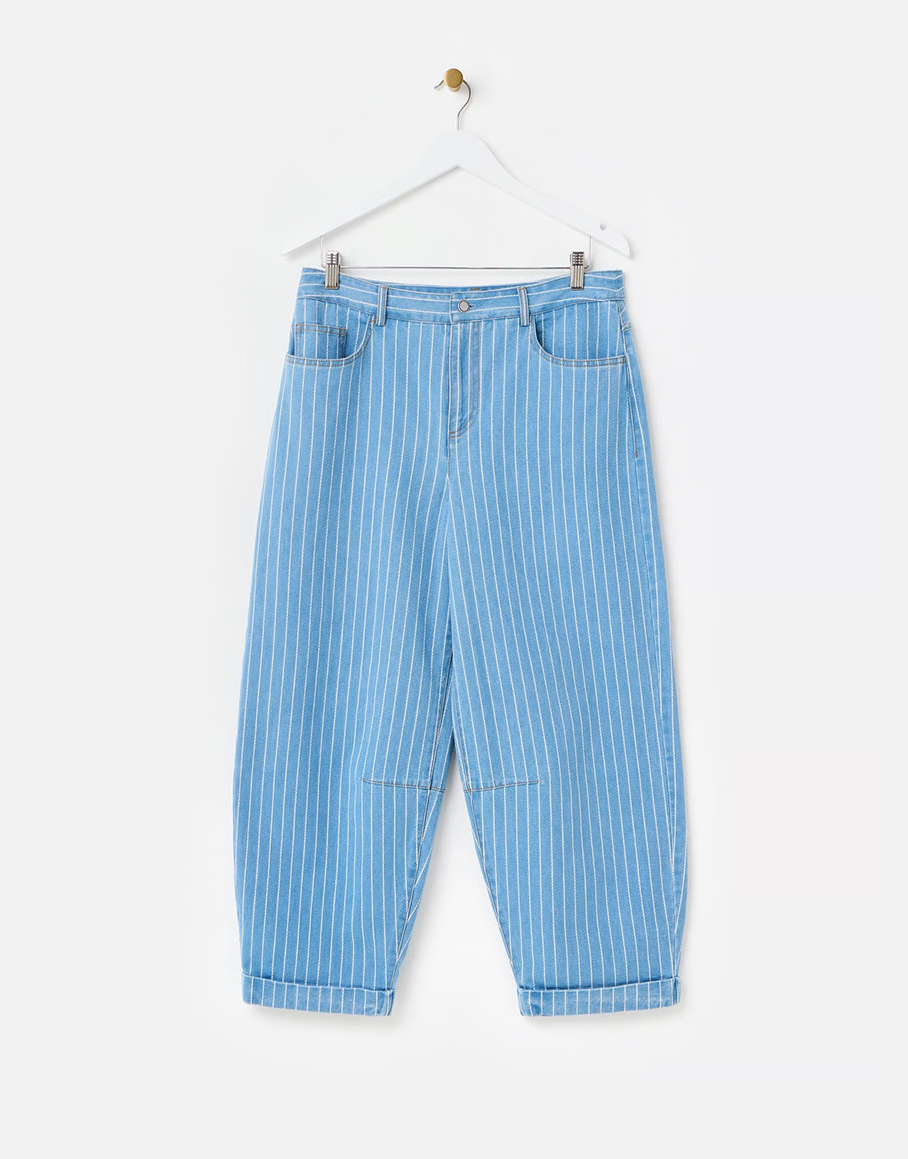 Light Blue Denim Striped Barrel Leg Jeans