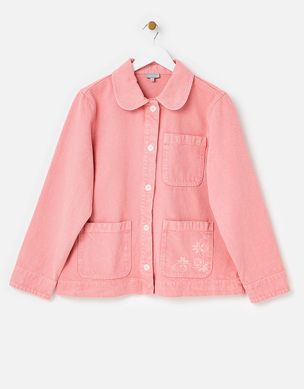 Pink Strawberry Cross Stitch Denim Jacket