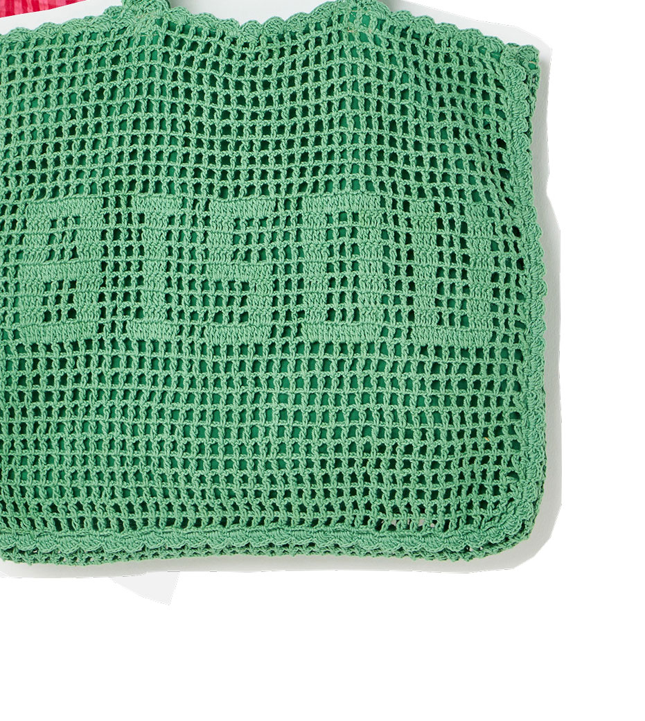 Green Bisou Crochet Tote Shopper Bag