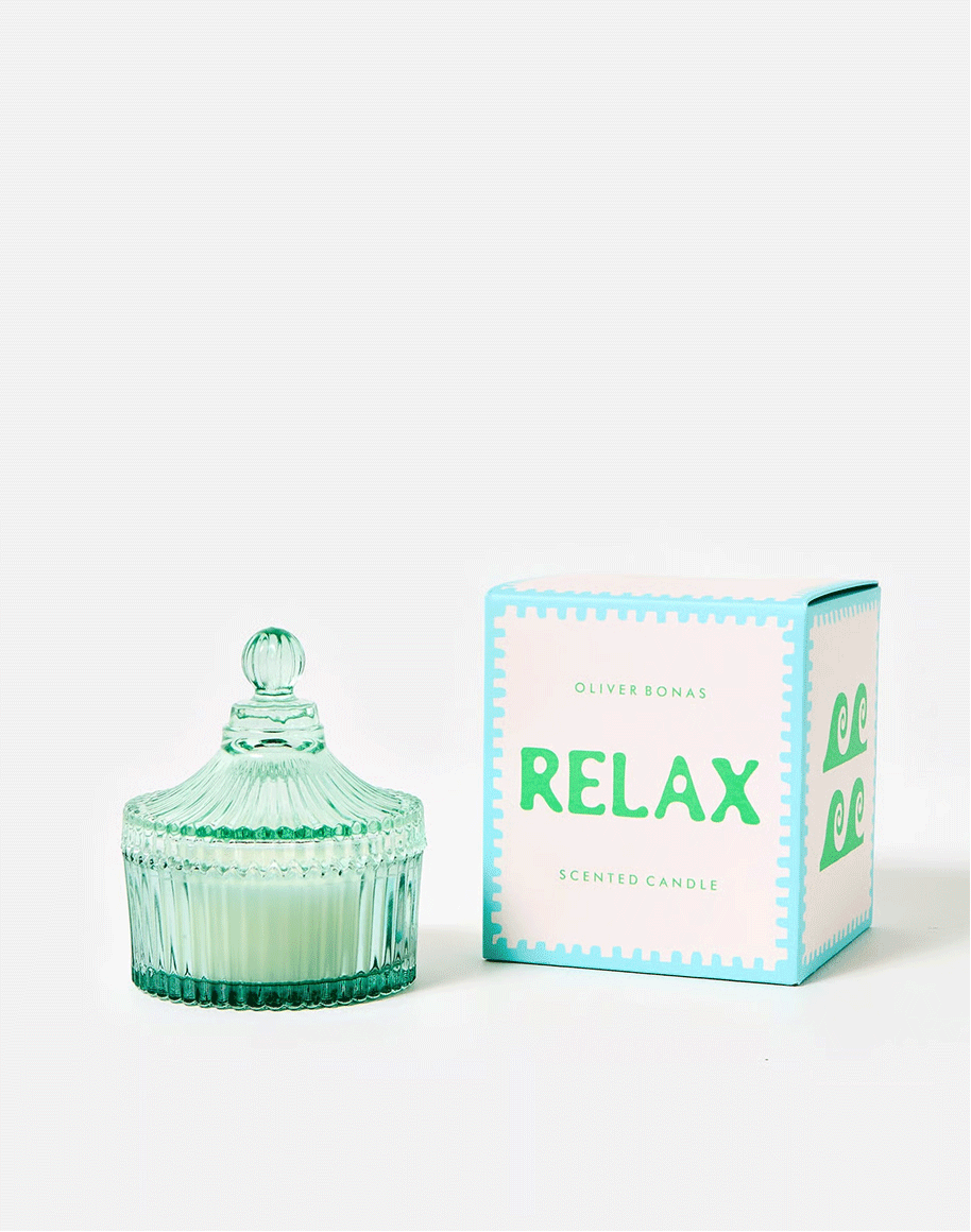 Relax Camomile & Sandalwood Green Glass Candle