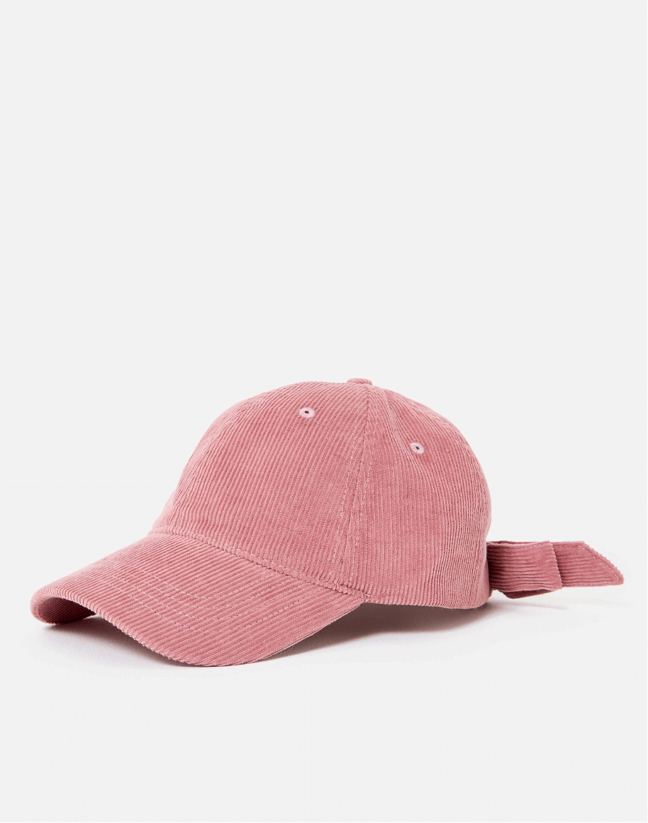 Pink Corduroy Bow Cherry Cap Hat