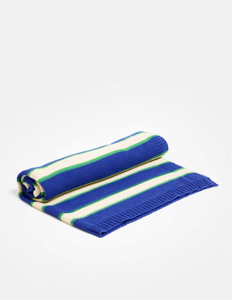 Blue & White Striped Knitted Throw