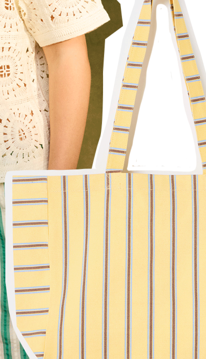 Yellow & Blue Striped Logo Fabric Tote Shopper Bag