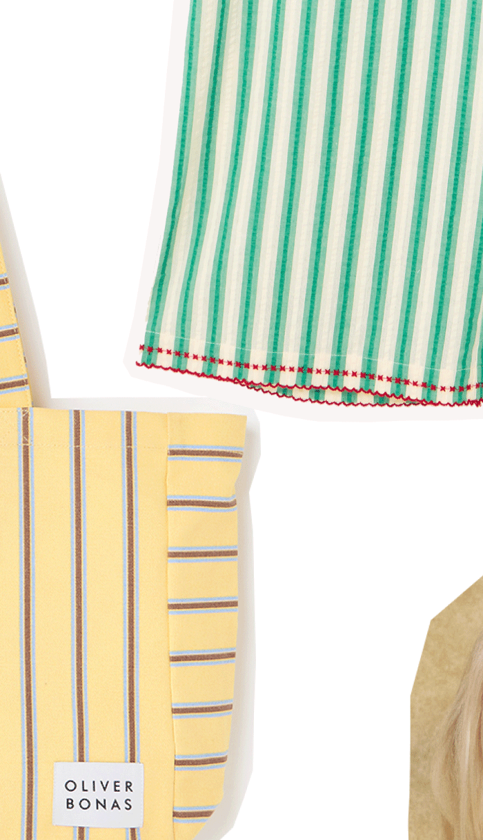 Yellow & Blue Striped Logo Fabric Tote Shopper Bag