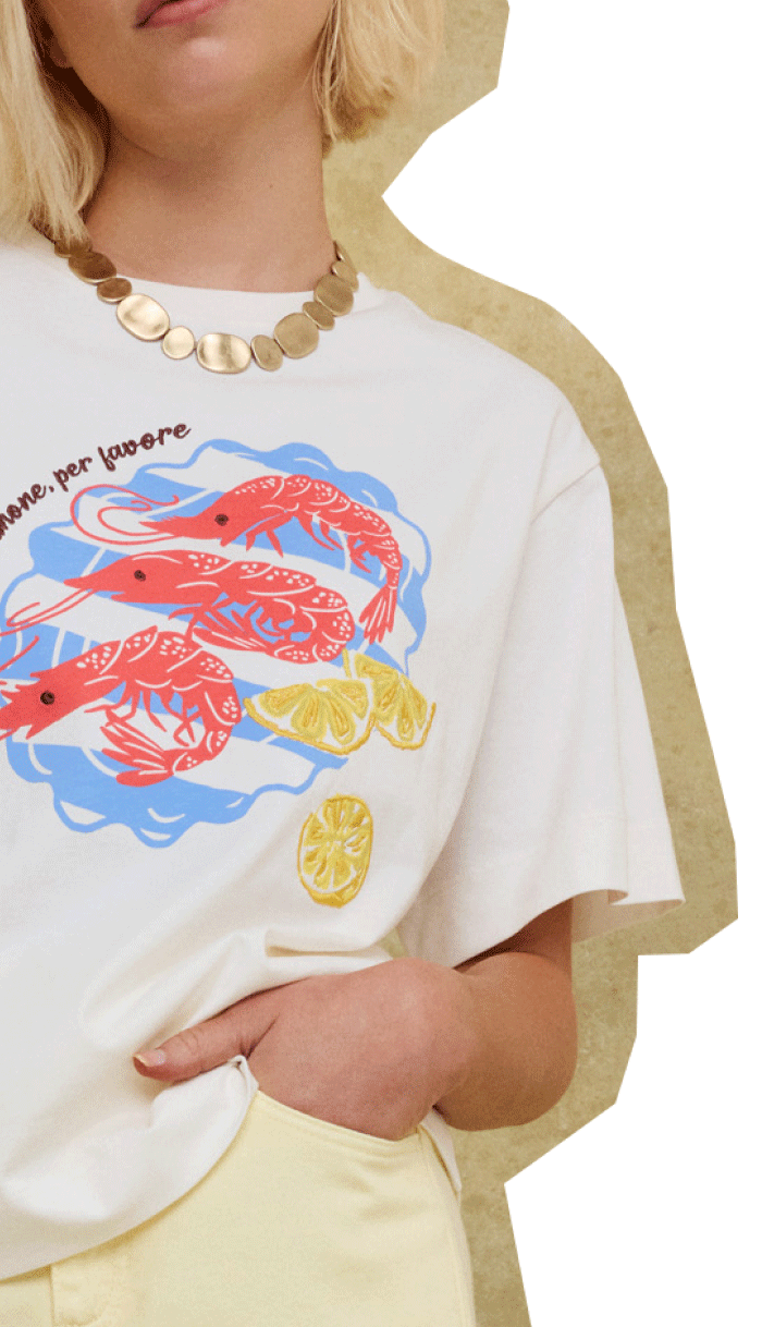 White Prawn Plate Graphic T-Shirt