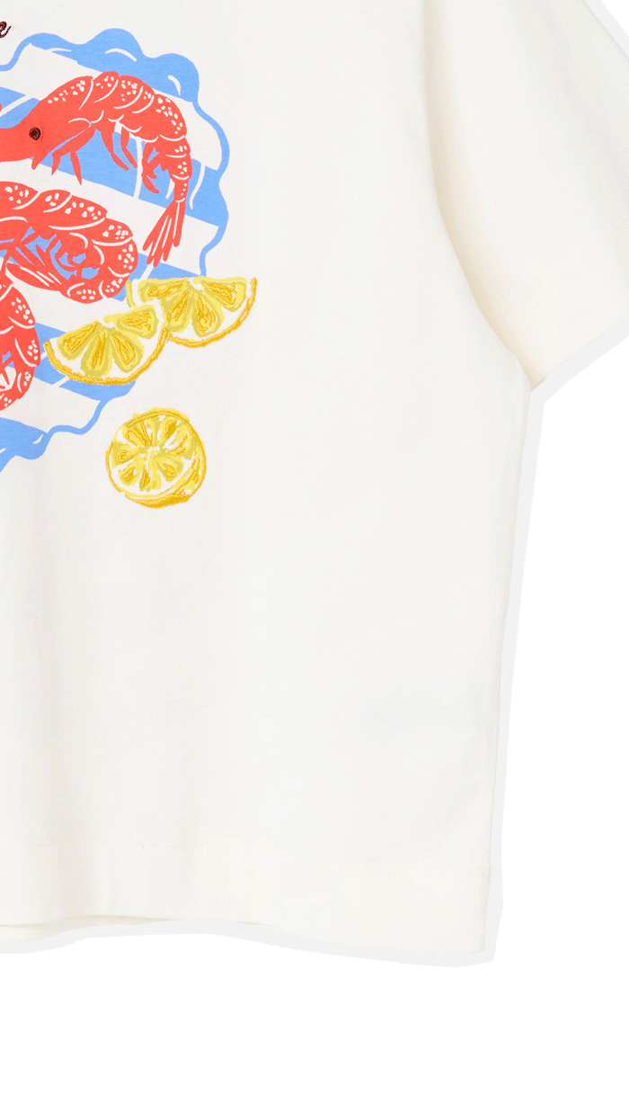 White Prawn Plate Graphic T-Shirt