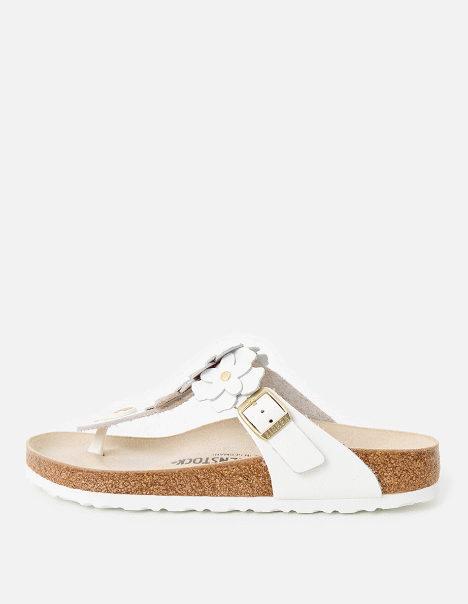 Birkenstock Gizeh White Flower Embellishment Leather Sandals