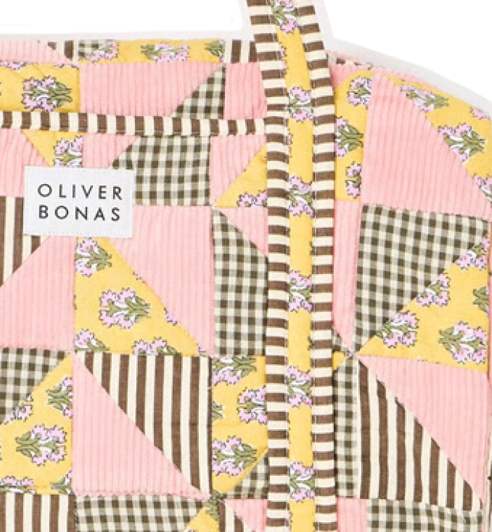 Emily Pink & Brown Patchwork Corduroy Quilted Bag