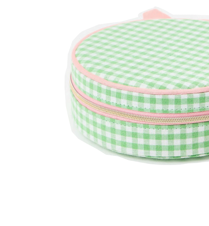 Gingham Green Round Jewellery Box