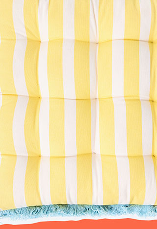 Yellow & White Striped Fringed Seat Pad