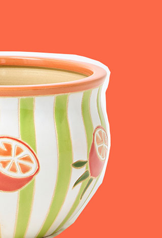 Green Striped Orange Ceramic Plant Pot