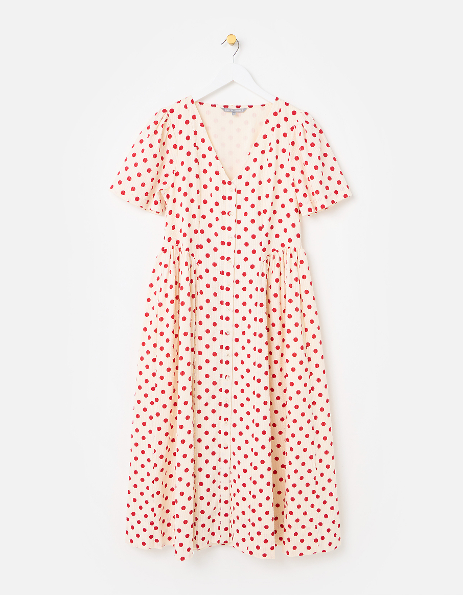 Cream & Red Polka Dot V-Neck Midi Dress