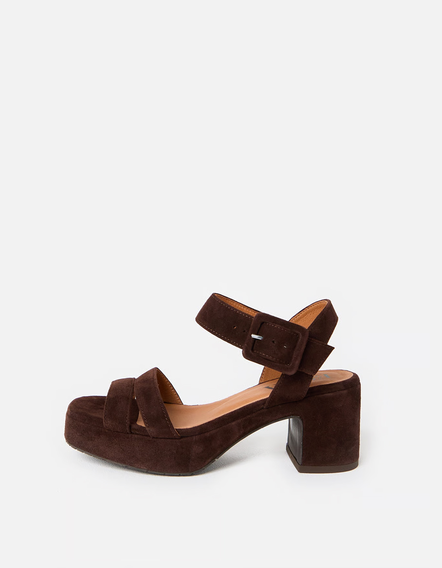 Esska Flora Chocolate Brown Suede Platform Heeled Sandals
