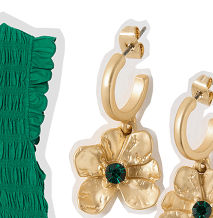 Mada Flower Green Stone Drop Hoop Earrings
