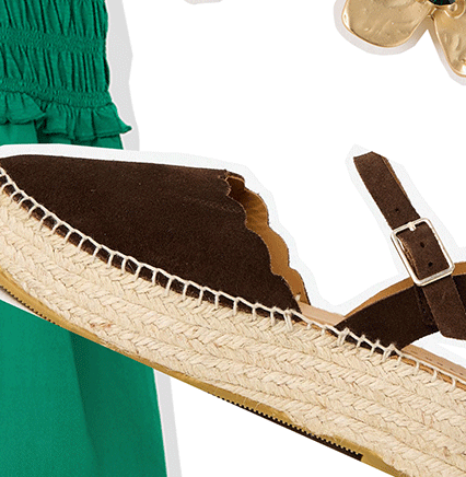 Chocolate Brown Suede Scalloped Edge Espadrille Sandals
