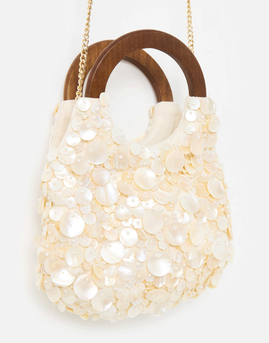 Danni Cream Beaded Shell Clutch Bag