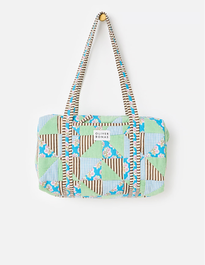 Emily Green & Blue Patchwork Corduroy Quilted Bag