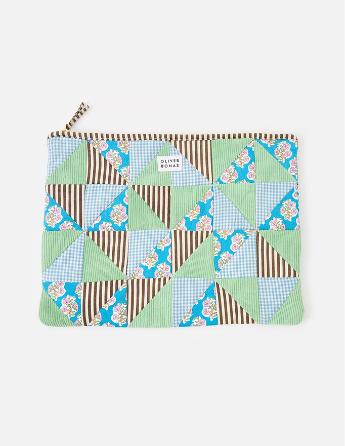 Emily Green & Blue Patchwork Corduroy Laptop Case
