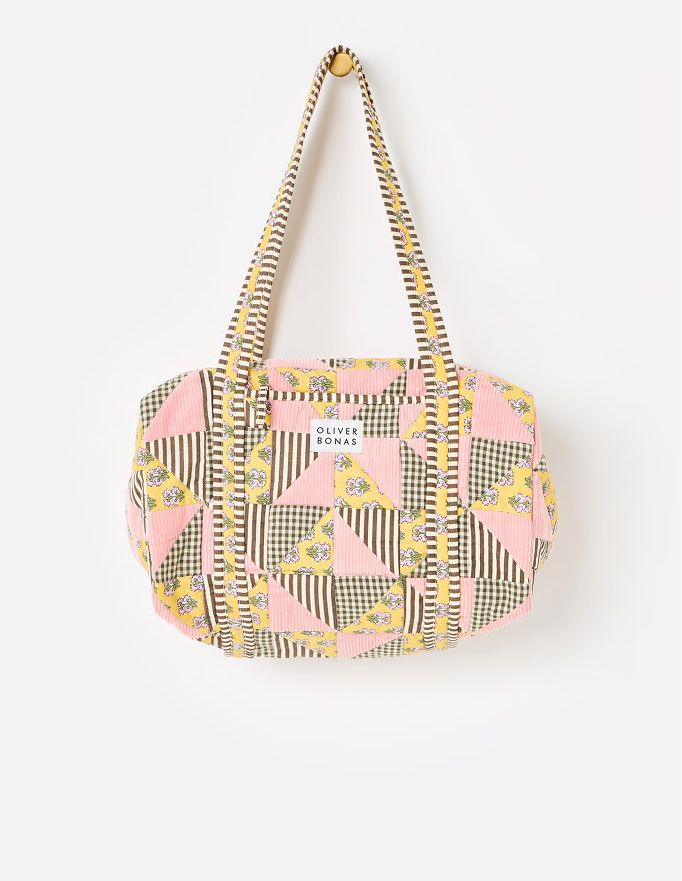 Emily Pink & Brown Patchwork Corduroy Quilted Bag