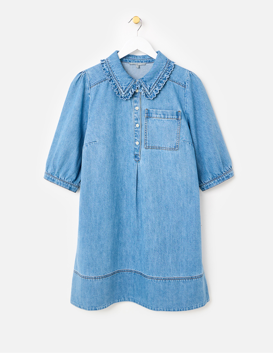 Blue Frill Collar Denim Mini Dress