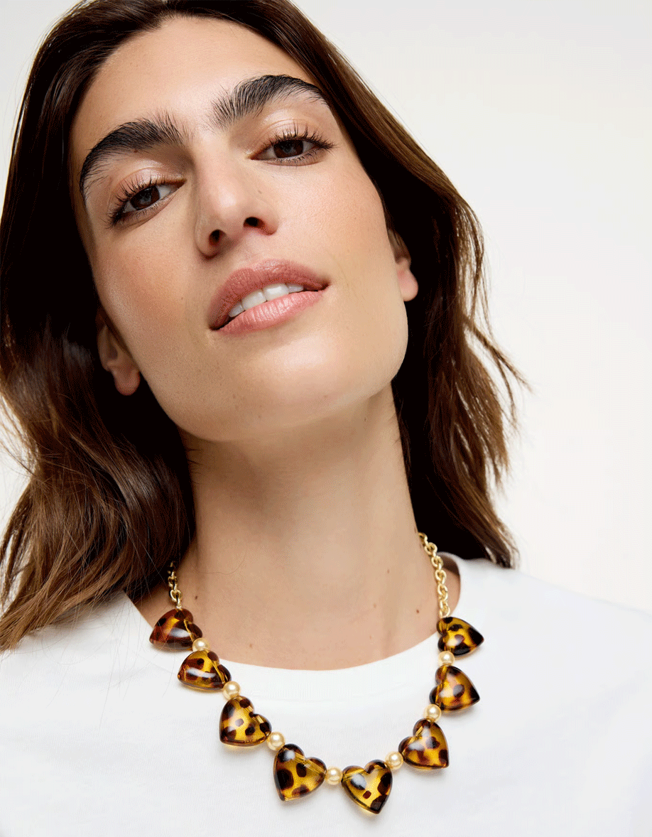 Paulie Tort Resin Heart & Faux Pearl Chunky Necklace