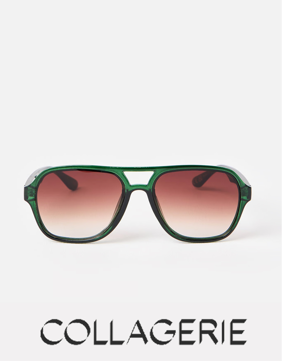 Dark Green Crystal Double Bridge Sunglasses