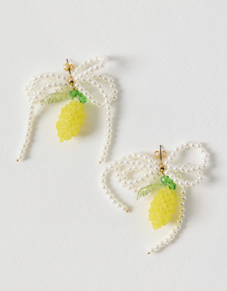 Lorena Lemon Beaded Bow Stud Earrings