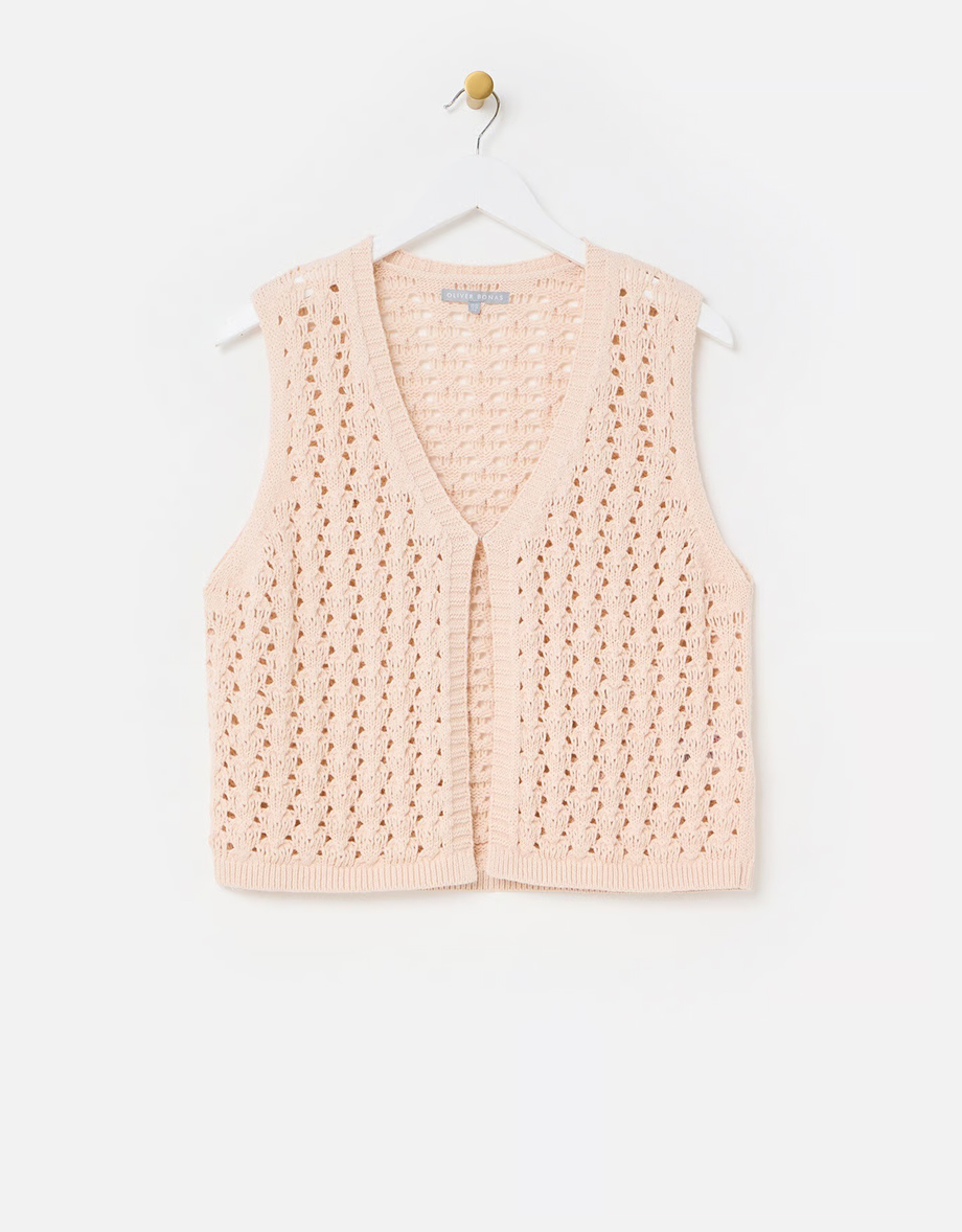 Pale Pink V-Neck Knitted Waistcoat