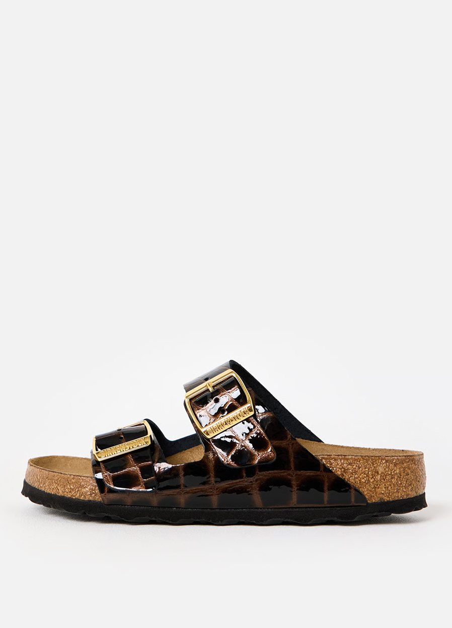 Birkenstock Arizona Brown Croc-Effect Leather Sandals