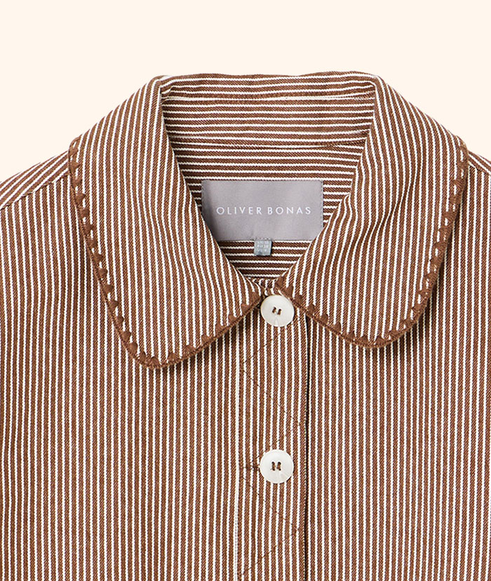Brown & Ecru Striped Denim Jacket