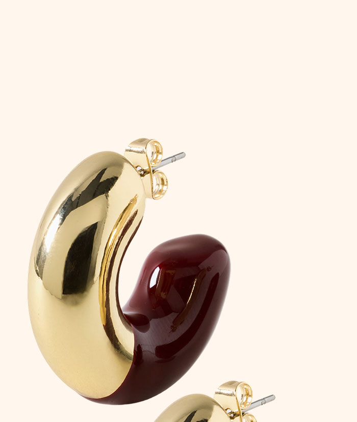 Karina Half Brown & Gold Tone Chunky Hoop Earrings