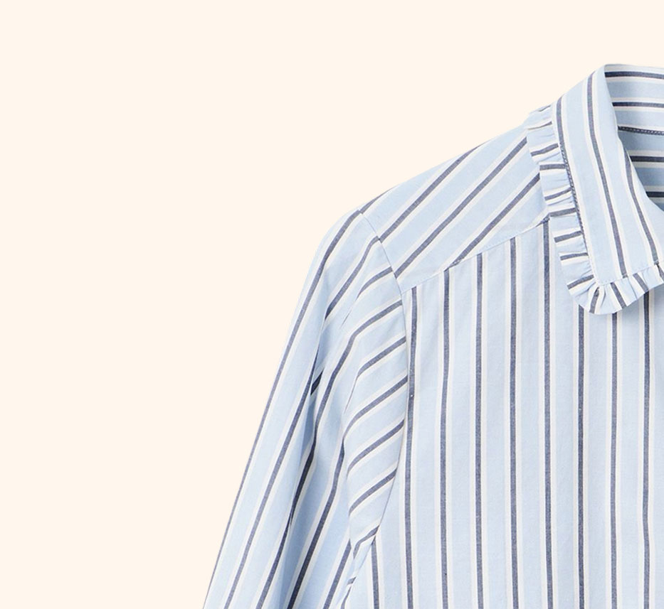 Blue Striped Frill Collar Cotton Shirt