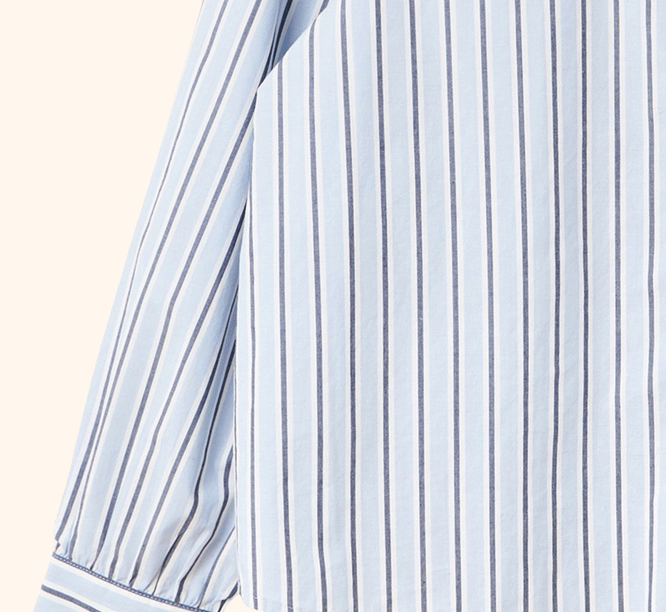 Blue Striped Frill Collar Cotton Shirt