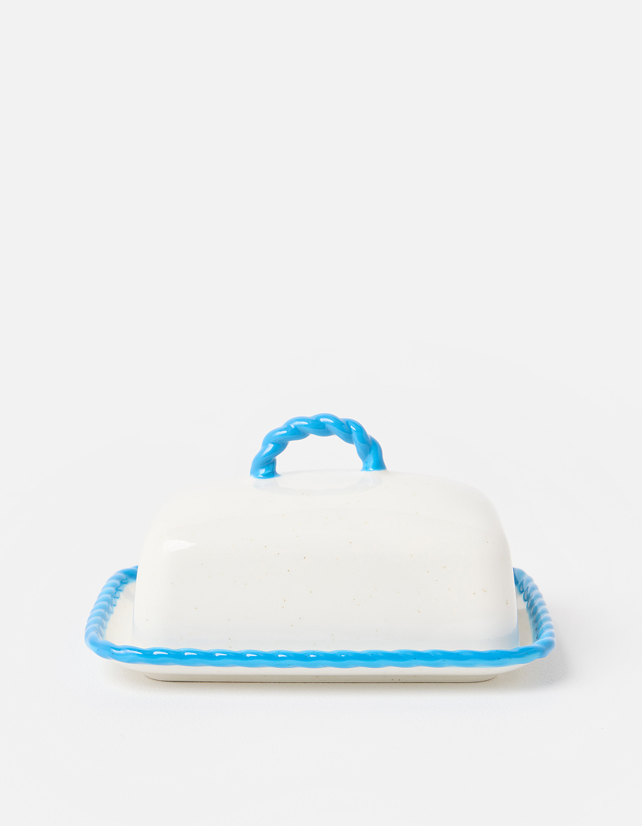 Blue Rope Rim Ceramic Butter Dish