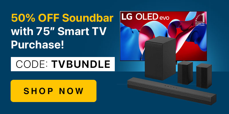 Save 50% OFF a selected Soundbar when you purchase with any 75” Smart TV